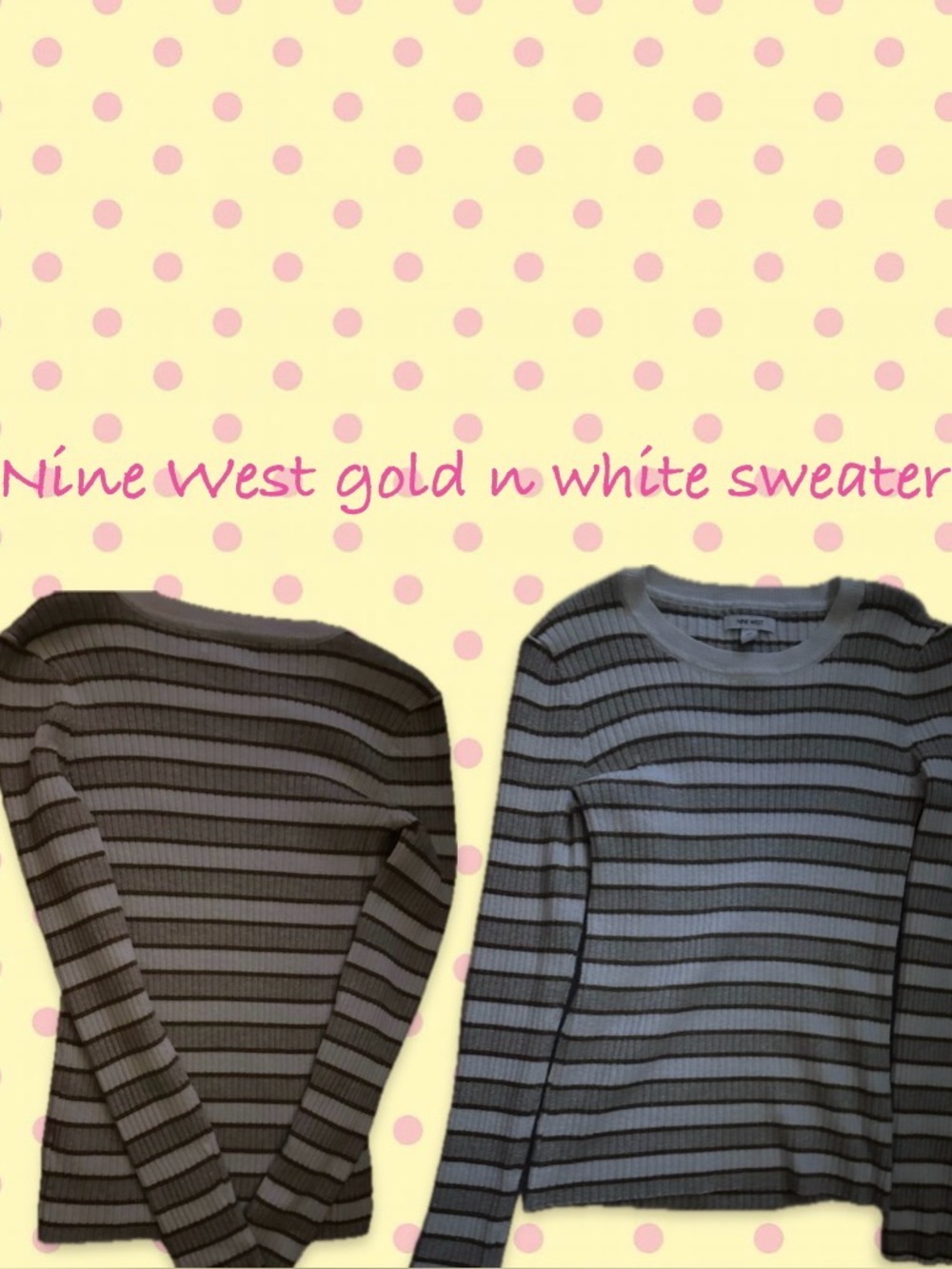 Nine West Black and White Striped Ribbed Crew Sweater